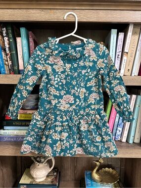 Edgehill Collection Teal Floral Long-Sleeve Girls Dress, 2T